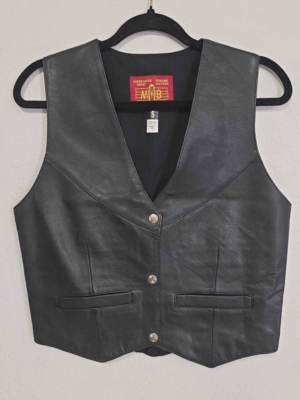 Vintage Mob Genuine Leather Vest Women Biker Riding Small Black Made In India